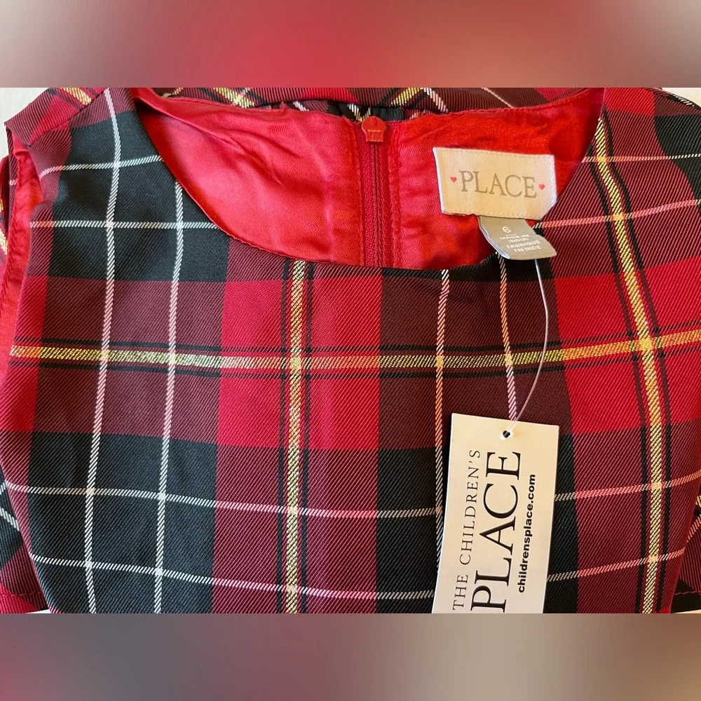 The Children's Place Girls Plaid Satin Tiered Fit & Flare Party Dress Size 6 NWT